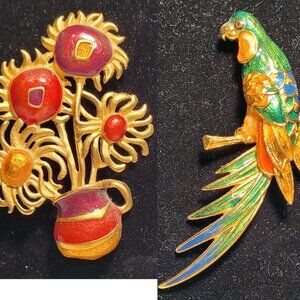 Enameled brooches, lot of two